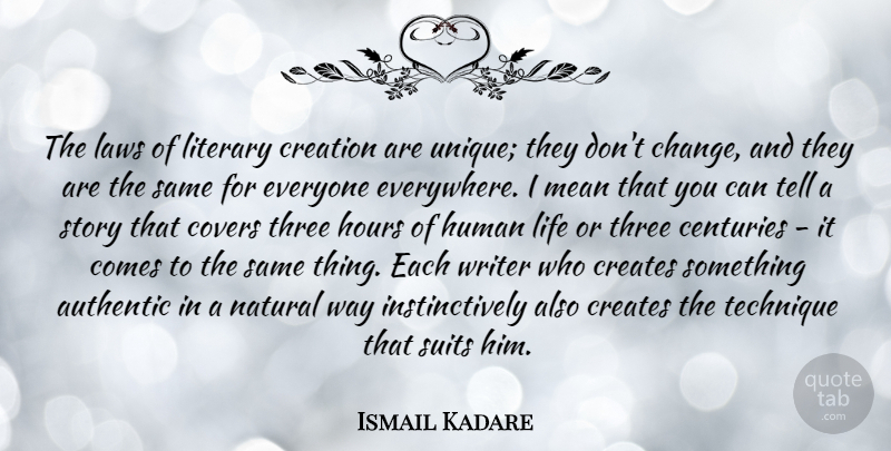 Ismail Kadare Quote About Authentic, Centuries, Change, Covers, Creates: The Laws Of Literary Creation...
