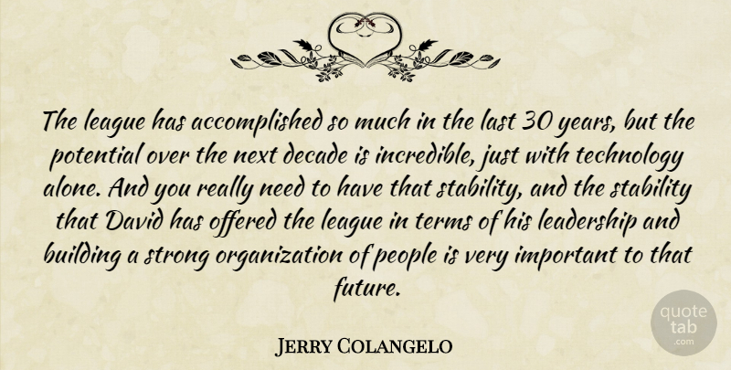 Jerry Colangelo Quote About Building, David, Decade, Last, Leadership: The League Has Accomplished So...