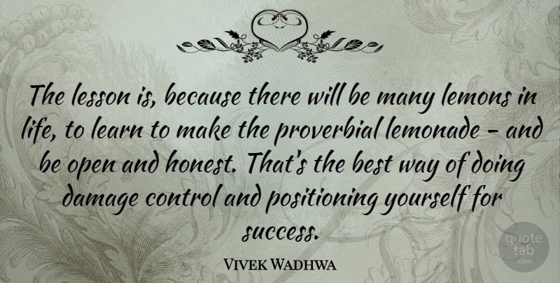 Vivek Wadhwa Quote About Best, Control, Damage, Learn, Lemonade: The Lesson Is Because There...