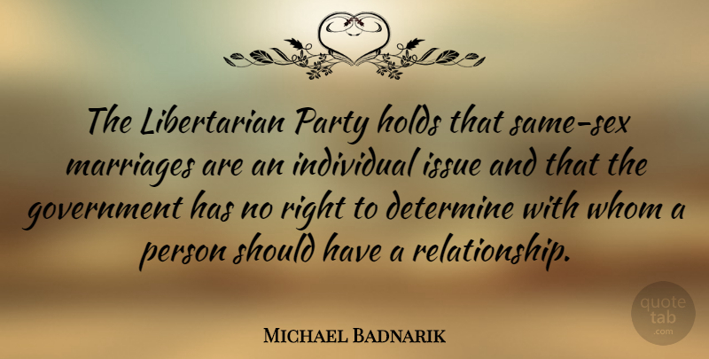 Michael Badnarik Quote About Sex, Party, Government: The Libertarian Party Holds That...