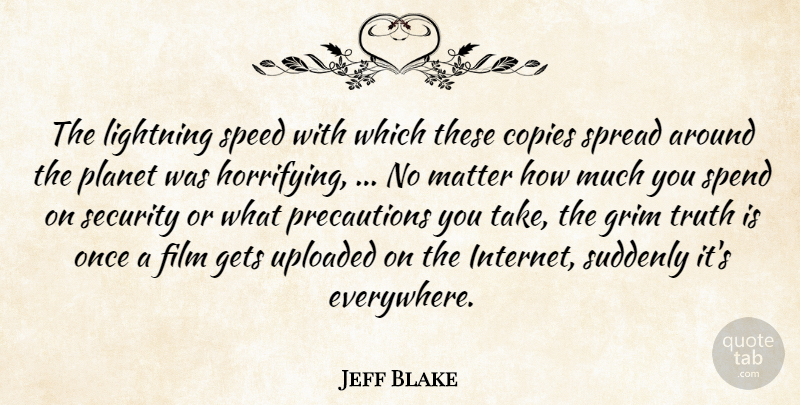 Jeff Blake Quote About Copies, Gets, Grim, Lightning, Matter: The Lightning Speed With Which...