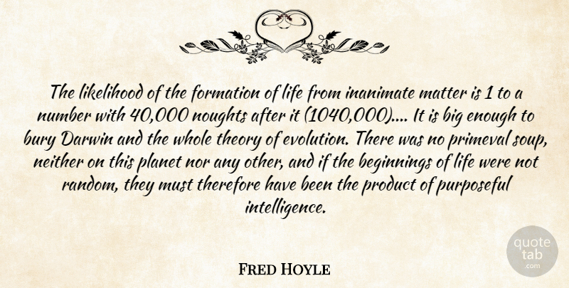Fred Hoyle Quote About Theory Of Evolution, Numbers, Origin Of Life: The Likelihood Of The Formation...