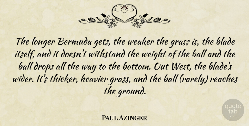 Paul Azinger Quote About Ball, Blade, Drops, Grass, Heavier: The Longer Bermuda Gets The...