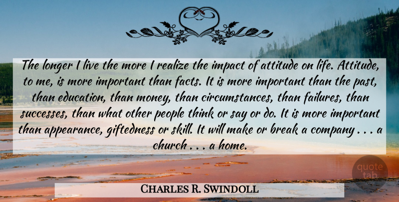 Charles R. Swindoll Quote About Attitude, Home, Past: The Longer I Live The...