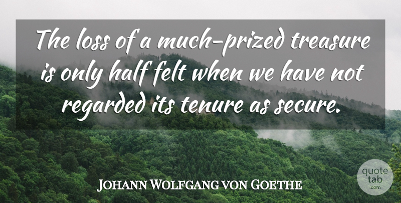 Johann Wolfgang von Goethe Quote About Loss, Half, Treasure: The Loss Of A Much...
