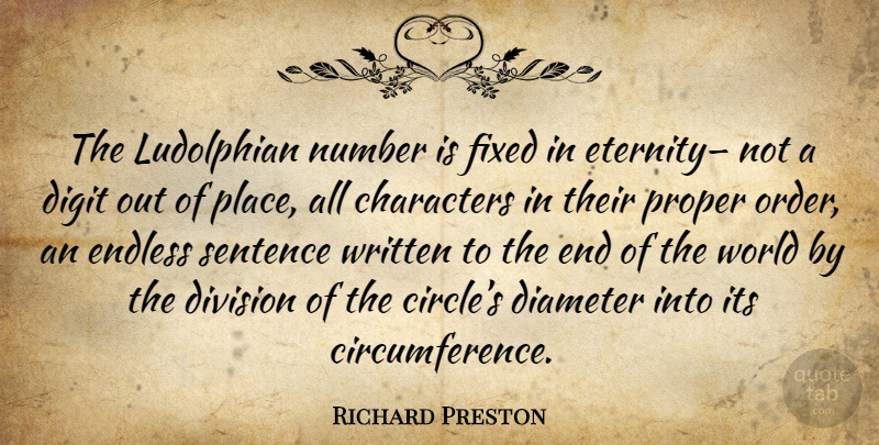 Richard Preston Quote About Character, Order, Circles: The Ludolphian Number Is Fixed...