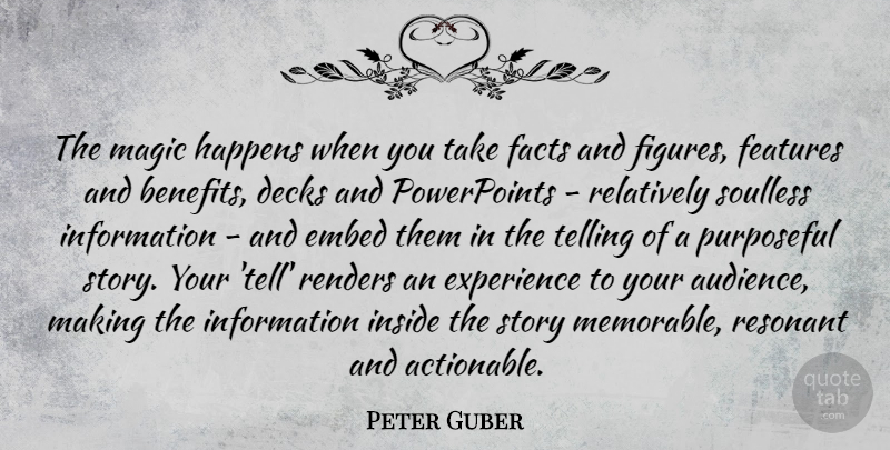 Peter Guber Quote About Experience, Facts, Features, Happens, Information: The Magic Happens When You...