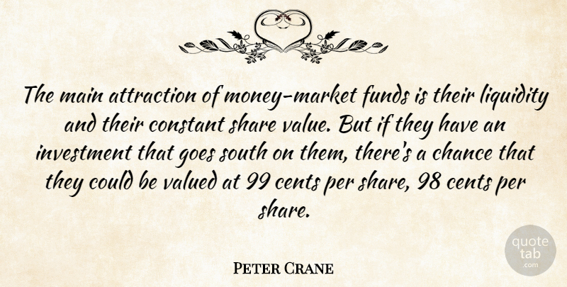 Peter Crane Quote About Attraction, Cents, Chance, Constant, Funds: The Main Attraction Of Money...