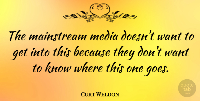 Curt Weldon Quote About Media, Want, Mainstream: The Mainstream Media Doesnt Want...