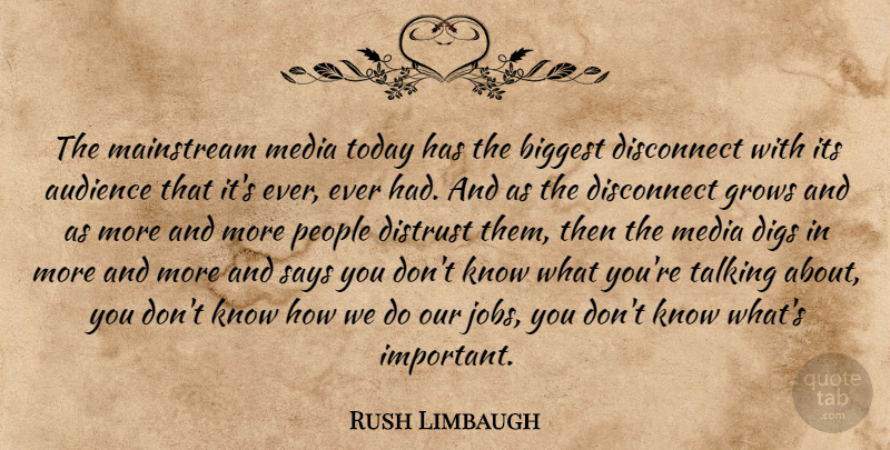 Rush Limbaugh Quote About Jobs, Media, Talking: The Mainstream Media Today Has...