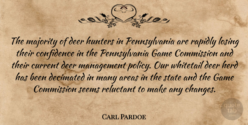 Carl Pardoe Quote About Areas, Commission, Confidence, Current, Deer: The Majority Of Deer Hunters...