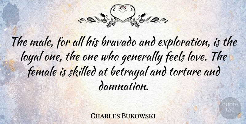 Charles Bukowski Quote About Betrayal, Damnation, Female: The Male For All His...