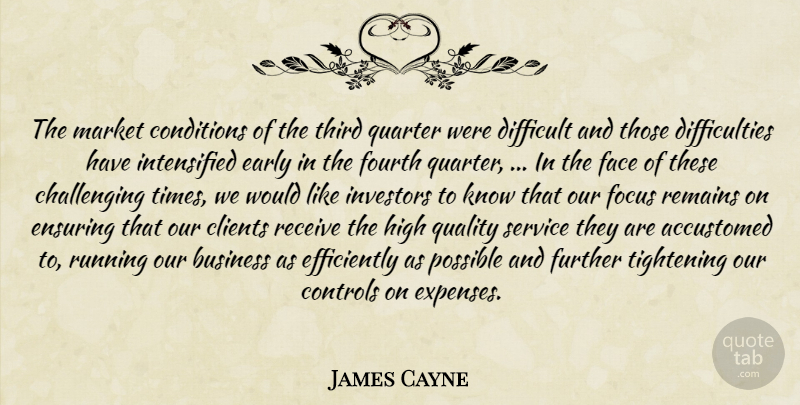 James Cayne Quote About Accustomed, Business, Clients, Conditions, Controls: The Market Conditions Of The...
