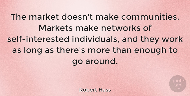 Robert Hass Quote About Long, Community, Enough: The Market Doesnt Make Communities...