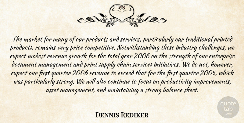 Dennis Rediker Quote About Asset, Balance, Chain, Continue, Document: The Market For Many Of...