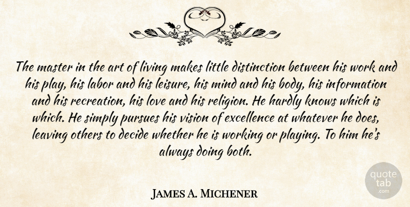 James A. Michener Quote About Love, Inspirational, Inspiring: The Master In The Art...