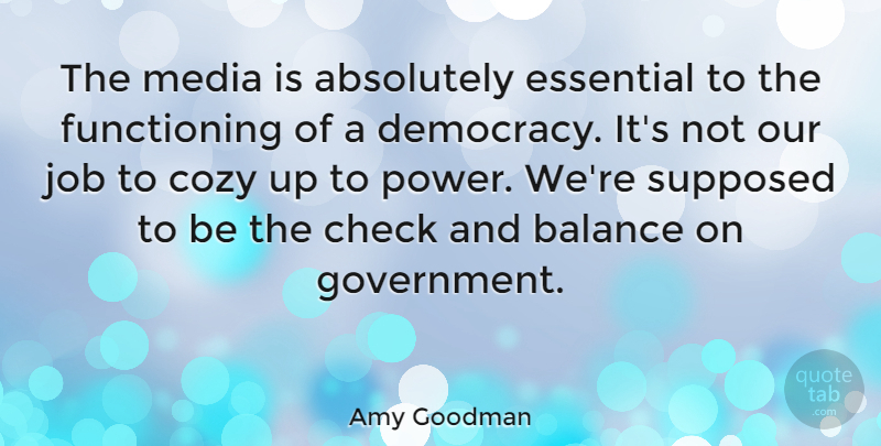 Amy Goodman Quote About Jobs, Government, Media: The Media Is Absolutely Essential...