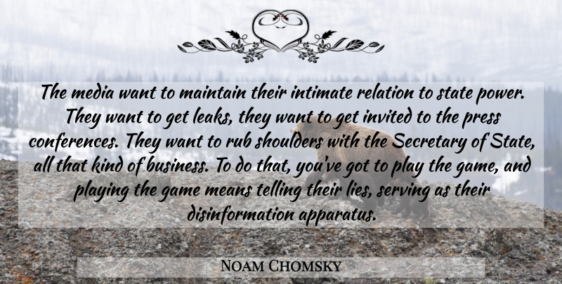 Noam Chomsky Quote About Lying, Mean, Media: The Media Want To Maintain...