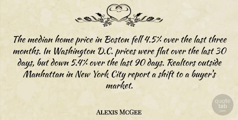 Alexis McGee Quote About Boston, City, Fell, Flat, Home: The Median Home Price In...