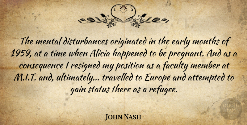 John Nash Quote About Attempted, Early, Europe, Faculty, Gain: The Mental Disturbances Originated In...
