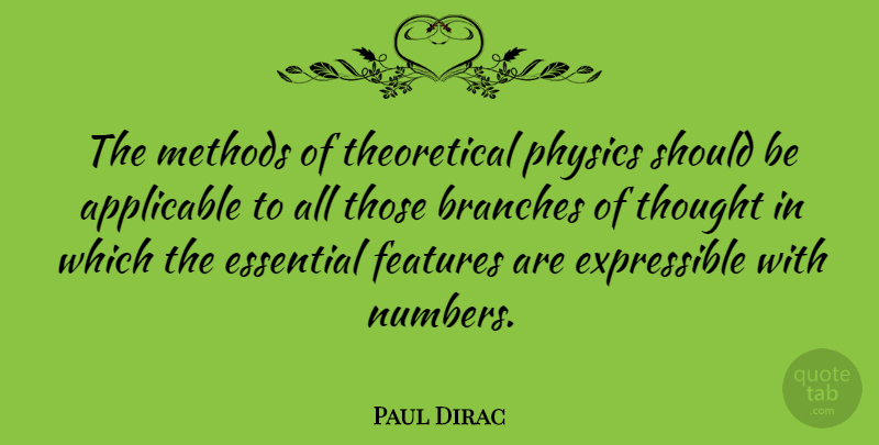 Paul Dirac Quote About Numbers, Theoretical Physics, Branches: The Methods Of Theoretical Physics...