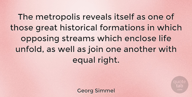Georg Simmel Quote About Great, Historical, Itself, Join, Life: The Metropolis Reveals Itself As...