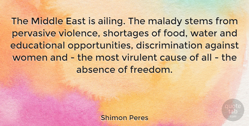 Shimon Peres Quote About Absence, Against, Cause, East, Food: The Middle East Is Ailing...