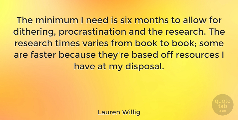 Lauren Willig Quote About Allow, Based, Faster, Minimum, Months: The Minimum I Need Is...