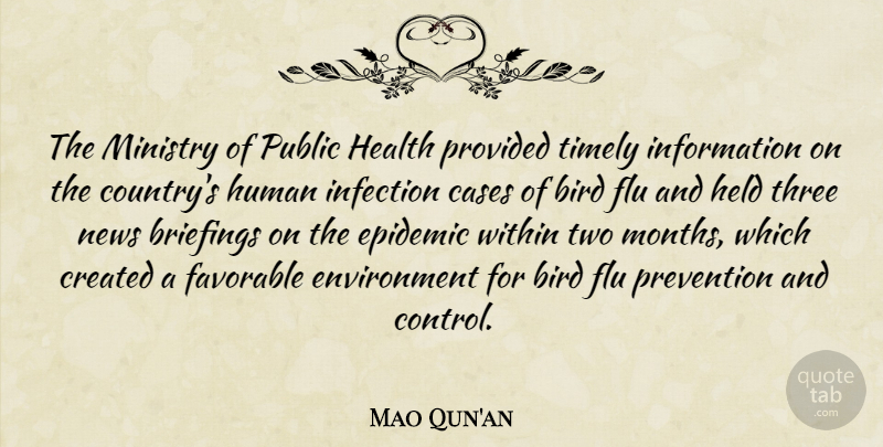 Mao Qun'an Quote About Bird, Cases, Created, Environment, Epidemic: The Ministry Of Public Health...