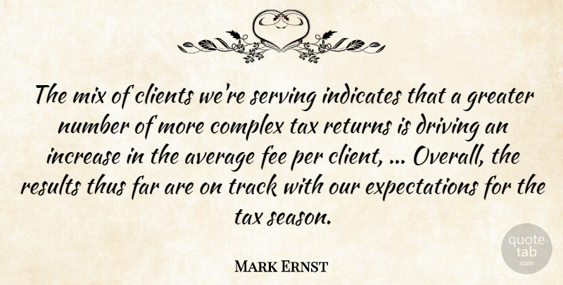 Mark Ernst Quote About Average, Clients, Complex, Driving, Far: The Mix Of Clients Were...