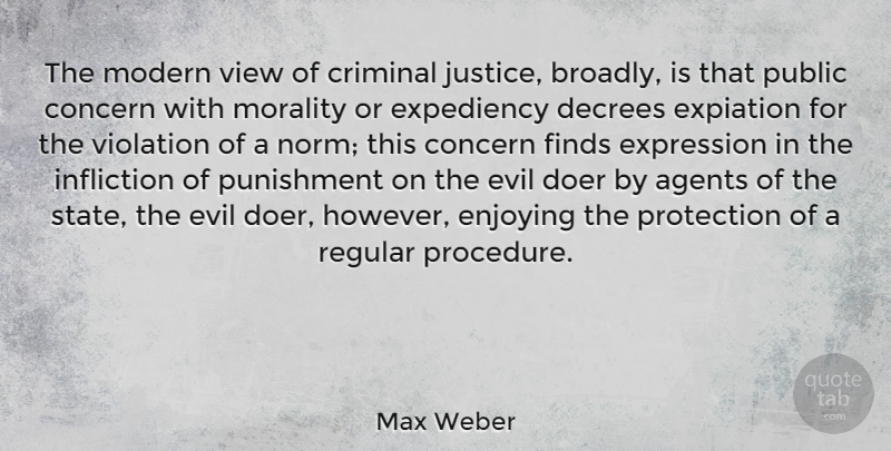 Max Weber Quote About Agents, Concern, Criminal, Doer, Enjoying: The Modern View Of Criminal...