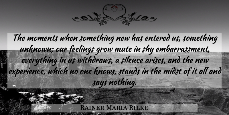 Rainer Maria Rilke Quote About New Experiences, Silence, Feelings: The Moments When Something New...