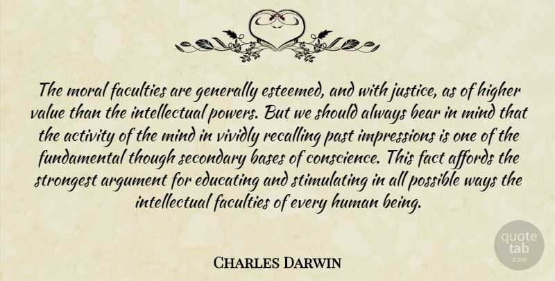 Charles Darwin Quote About Past, Justice, Mind: The Moral Faculties Are Generally...