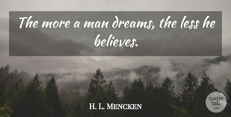 H. L. Mencken Quote About Dream, Believe, Men: The More A Man Dreams...