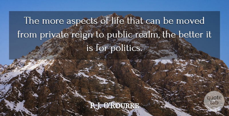 P. J. O'Rourke Quote About Aspects, Life, Moved, Politics, Public: The More Aspects Of Life...