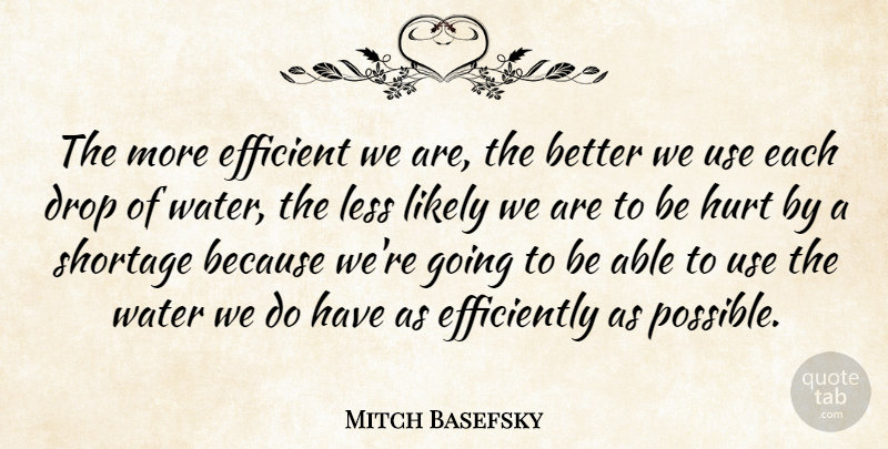 Mitch Basefsky Quote About Drop, Efficient, Hurt, Less, Likely: The More Efficient We Are...