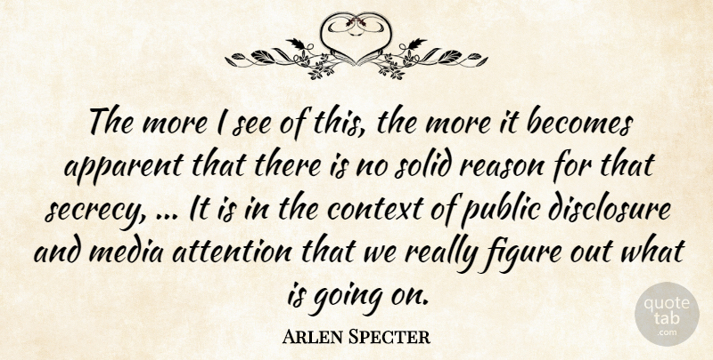 Arlen Specter Quote About Apparent, Attention, Becomes, Context, Disclosure: The More I See Of...