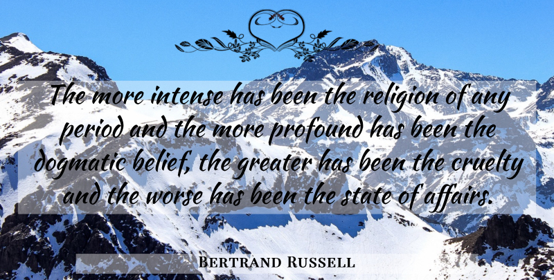 Bertrand Russell Quote About Profound, Religion, Belief: The More Intense Has Been...