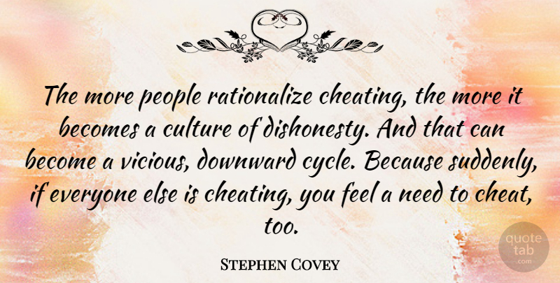 Stephen Covey Quote About Life, Change, Cheating: The More People Rationalize Cheating...