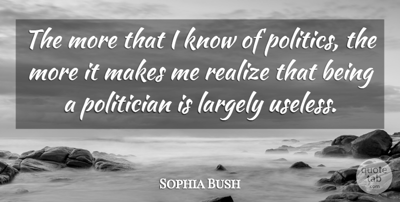 Sophia Bush Quote About Useless, Realizing, Politician: The More That I Know...