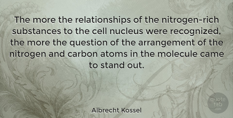 Albrecht Kossel Quote About Came, Carbon, Cell, Nitrogen, Relationships: The More The Relationships Of...