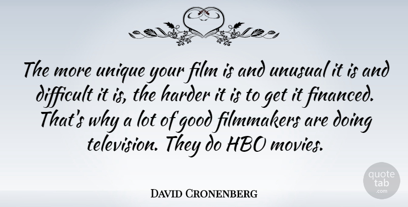 David Cronenberg Quote About Unique, Hbo, Television: The More Unique Your Film...