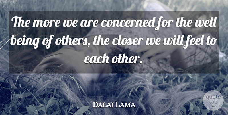 Dalai Lama Quote About Well Being, Wells, Feels: The More We Are Concerned...