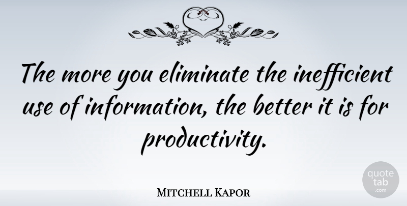 Mitchell Kapor Quote About Information, Use, Productivity: The More You Eliminate The...
