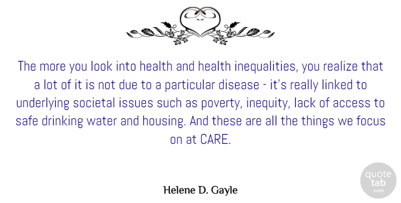 Helene D. Gayle Quote About Access, Disease, Drinking, Due, Focus: The More You Look Into...
