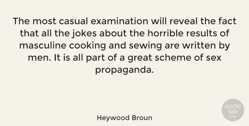 Heywood Broun Quote About Casual, Cooking, Fact, Great, Horrible: The Most Casual Examination Will...