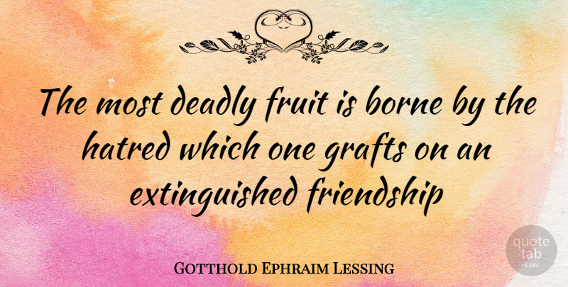 Gotthold Ephraim Lessing Quote About Hatred, Fruit: The Most Deadly Fruit Is...