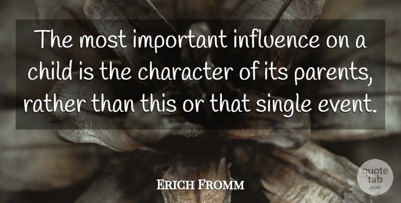 Erich Fromm Quote About Children, Character, Parent: The Most Important Influence On...