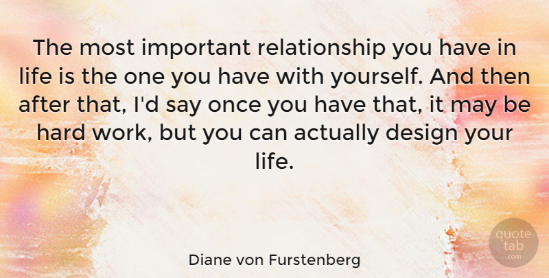 Diane von Furstenberg Quote About Design, Hard, Life, Relationship, Work: The Most Important Relationship You...