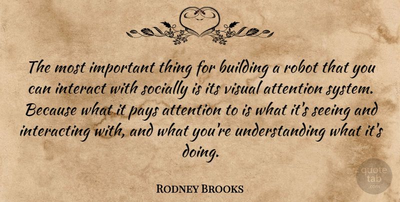 Rodney Brooks Quote About Interact, Pays, Robot, Socially, Understanding: The Most Important Thing For...